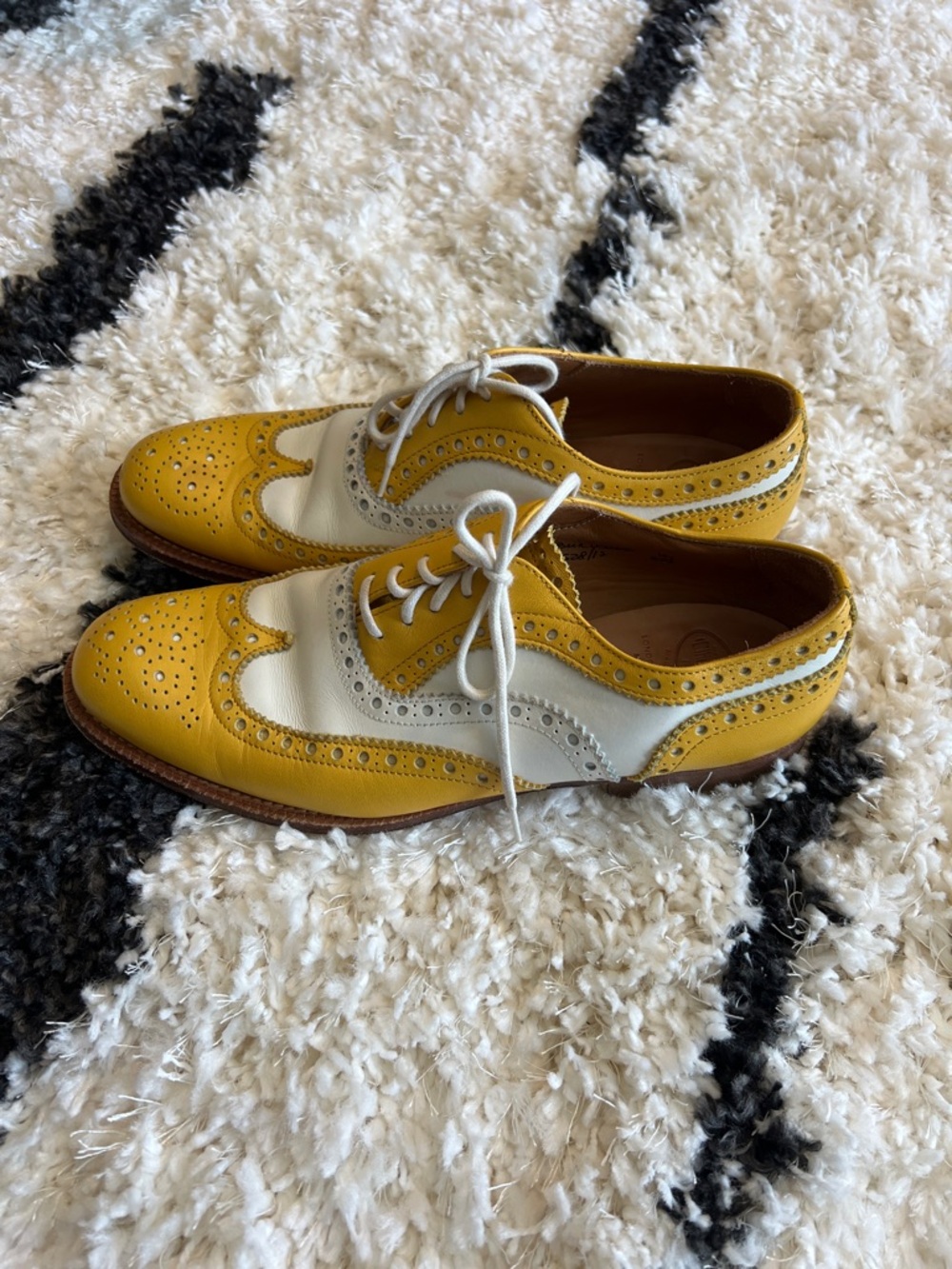 Church's Yellow and White Leather Brogues Flats